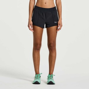 Black Saucony Outpace 2.5" Split Women's Shorts | Philippines S69840-A96