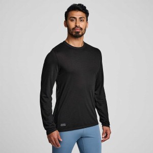 Black Saucony Peregrine Merino Long Sleeve Men's T Shirts | Philippines S84962-H17