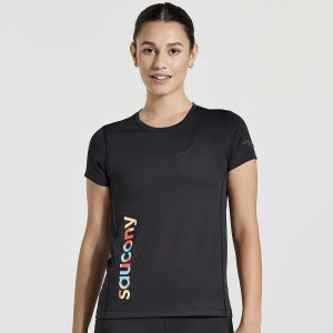 Black Saucony Stopwatch Graphic Short Sleeve Women's T Shirts | Philippines S31970-D76