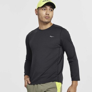 Black Saucony Stopwatch Long Sleeve Men's T Shirts | Philippines S46702-C36