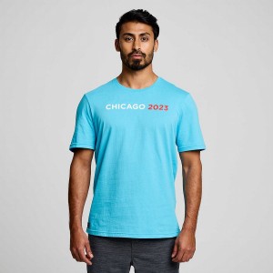 Blue Saucony Chicago Rested Men's T Shirts | Philippines S54031-Z73