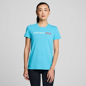 Blue Saucony Chicago Rested Women's T Shirts | Philippines S18460-V07