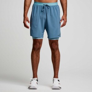 Blue Saucony Outpace 7" 2-in-1 Men's Shorts | Philippines S39275-G81