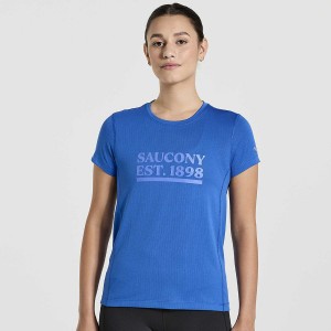 Blue Saucony Stopwatch Graphic Short Sleeve Women's T Shirts | Philippines S45608-M51