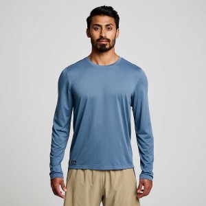 Blue Saucony Stopwatch Long Sleeve Men's T Shirts | Philippines S85439-N26