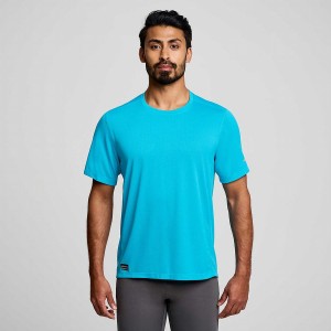 Blue Saucony Stopwatch Short Sleeve Men's T Shirts | Philippines S35840-Y20