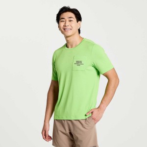 Green Saucony Explorer Short Sleeve Men's T Shirts | Philippines S74325-R26