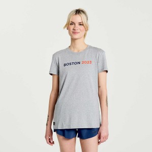 Grey Saucony Boston Rested Women's T Shirts | Philippines S46027-R57