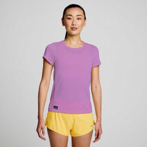 Purple Saucony Stopwatch Short Sleeve Women's T Shirts | Philippines S93452-G36