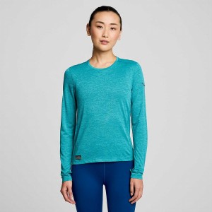 Turquoise Saucony Stopwatch Long Sleeve Women's T Shirts | Philippines S18764-S98