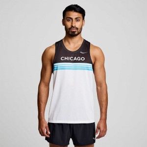 White Saucony Chicago Stopwatch Singlet Men's Tank Top | Philippines S47361-M57