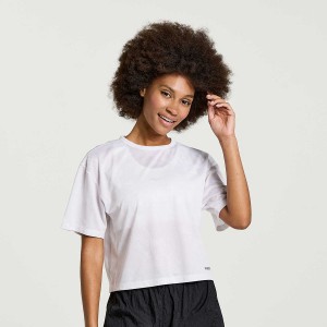 White Saucony Elevate Short Sleeve Women's T Shirts | Philippines S69130-T87