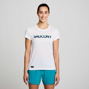 White Saucony Stopwatch Graphic Short Sleeve Women's T Shirts | Philippines S68394-B40