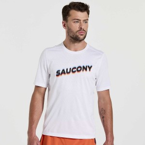 White Saucony Stopwatch Graphic Short Sleeve Men's T Shirts | Philippines S45970-Q08