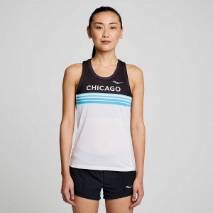 White / Black Saucony Chicago Stopwatch Singlet Women's Tank Top | Philippines S32971-C96