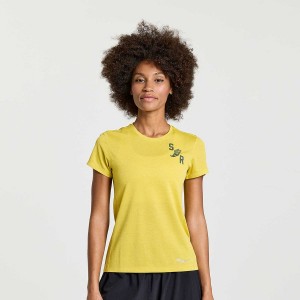 Yellow Saucony Stopwatch Graphic Short Sleeve Women's T Shirts | Philippines S37510-F56