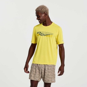 Yellow Saucony Stopwatch Graphic Short Sleeve Men's T Shirts | Philippines S03789-W86