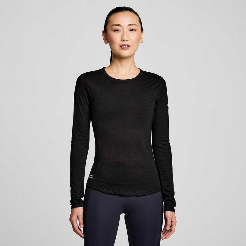 Black Saucony Peregrine Merino Long Sleeve Women\'s T Shirts | Philippines S93082-M10