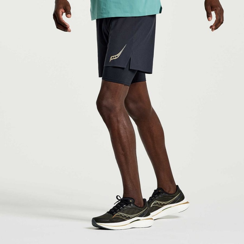 Black Saucony Pinnacle 2-in-1 Men's Shorts | Philippines S46793-X56