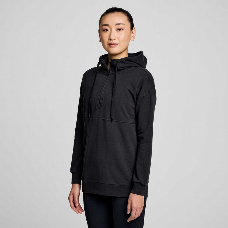 Black Saucony Recovery Zip Tunic Women\'s Hoodie | Philippines S36912-B37