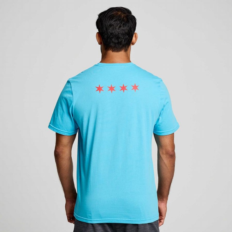 Blue Saucony Chicago Rested Men's T Shirts | Philippines S54031-Z73