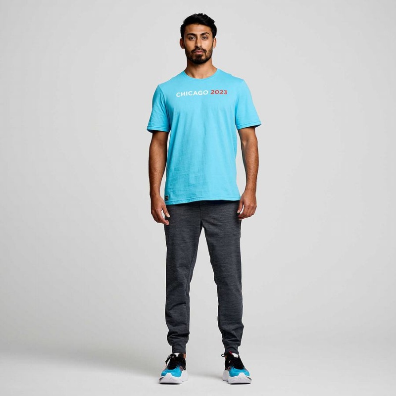 Blue Saucony Chicago Rested Men's T Shirts | Philippines S54031-Z73