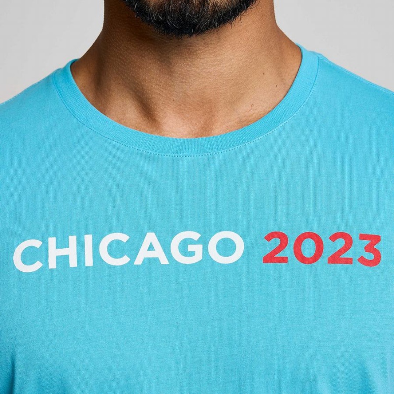 Blue Saucony Chicago Rested Men's T Shirts | Philippines S54031-Z73