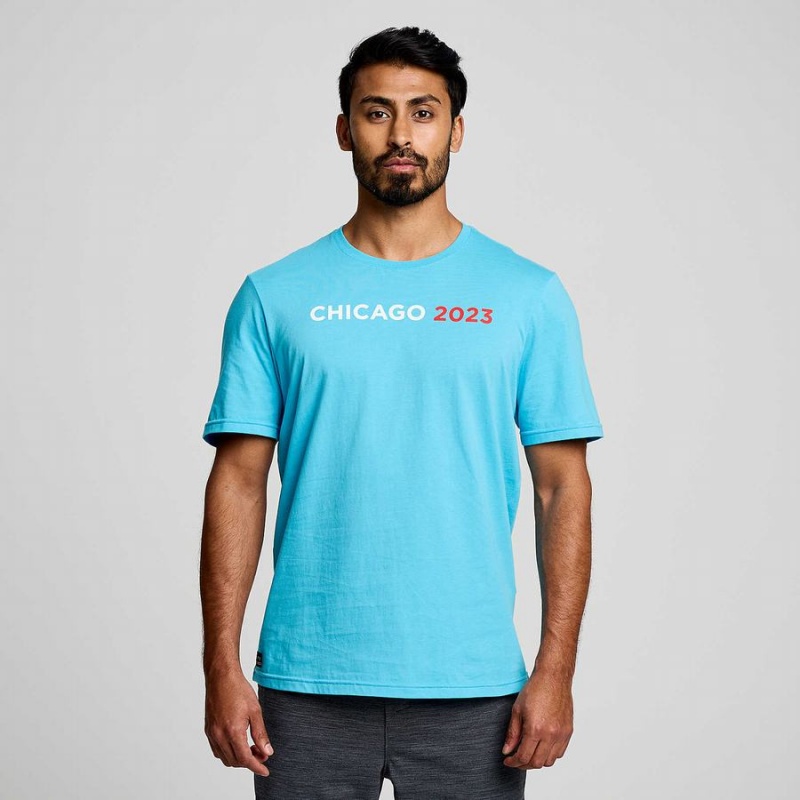 Blue Saucony Chicago Rested Men\'s T Shirts | Philippines S54031-Z73