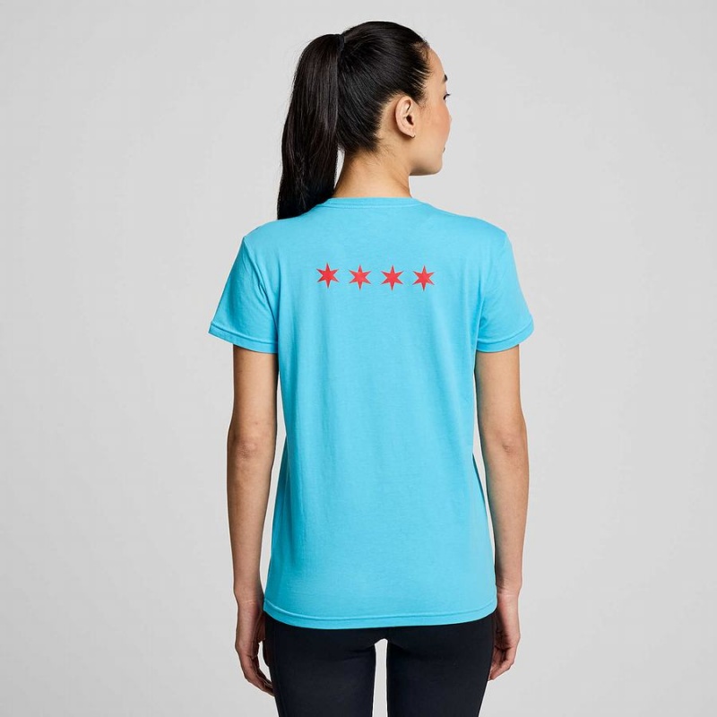 Blue Saucony Chicago Rested Women's T Shirts | Philippines S18460-V07