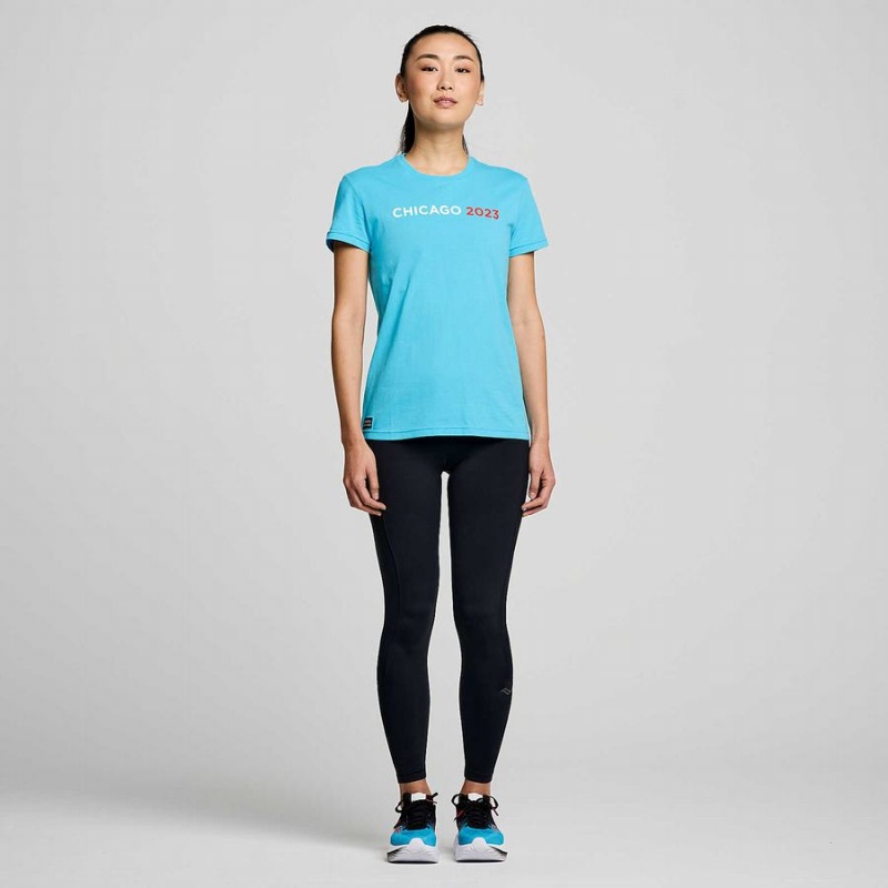 Blue Saucony Chicago Rested Women's T Shirts | Philippines S18460-V07