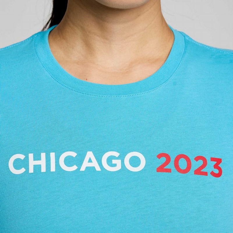 Blue Saucony Chicago Rested Women's T Shirts | Philippines S18460-V07