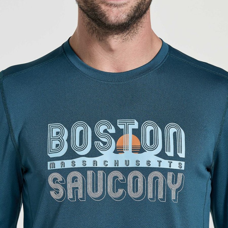 Blue Saucony Stopwatch Graphic Long Sleeve Men's T Shirts | Philippines S41326-R78