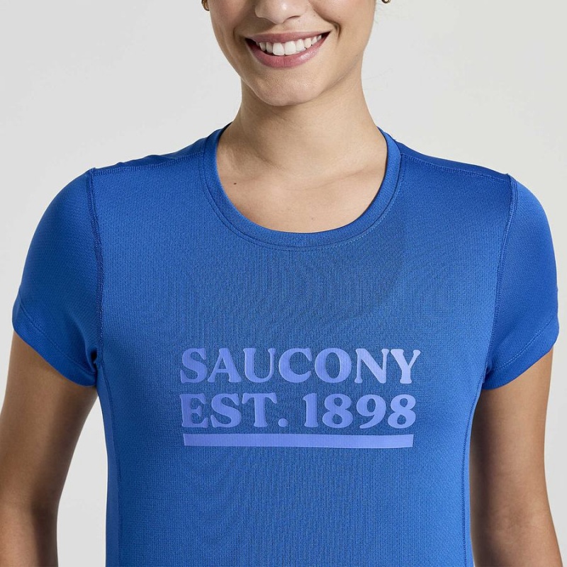 Blue Saucony Stopwatch Graphic Short Sleeve Women's T Shirts | Philippines S45608-M51