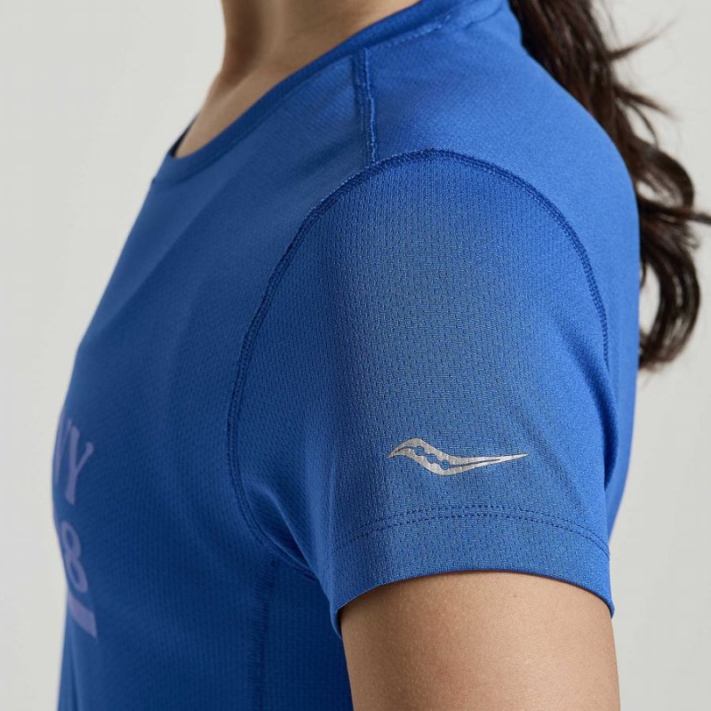 Blue Saucony Stopwatch Graphic Short Sleeve Women's T Shirts | Philippines S45608-M51