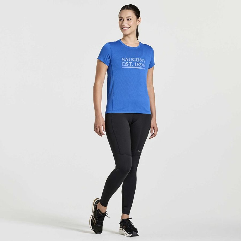 Blue Saucony Stopwatch Graphic Short Sleeve Women's T Shirts | Philippines S45608-M51