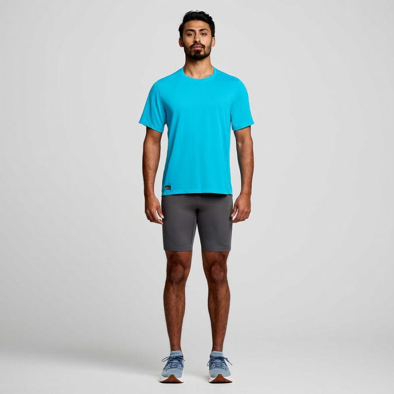 Blue Saucony Stopwatch Short Sleeve Men's T Shirts | Philippines S35840-Y20