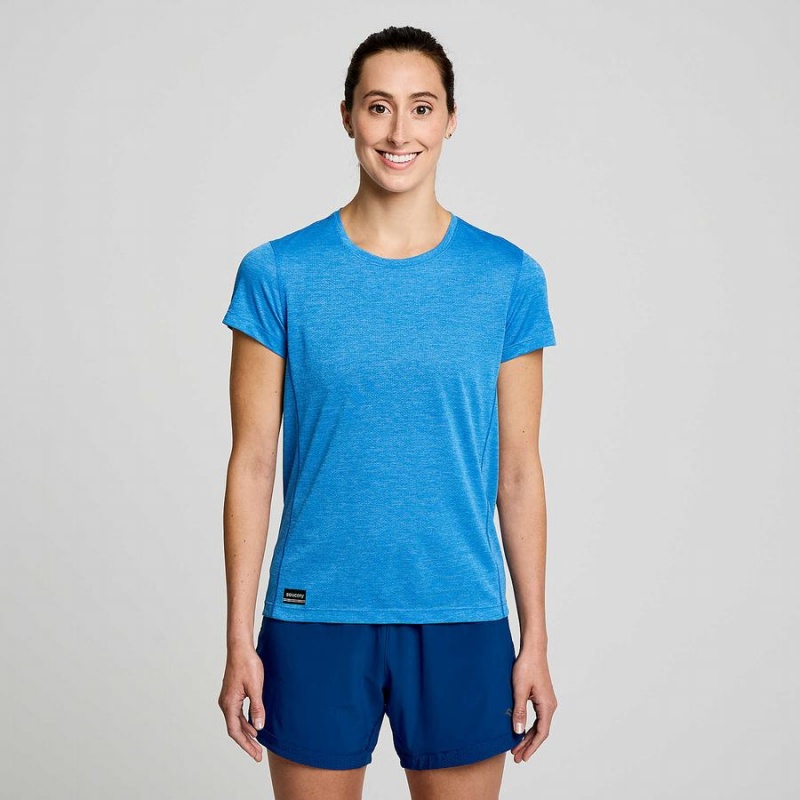 Blue Saucony Stopwatch Short Sleeve Women\'s T Shirts | Philippines S89615-S15