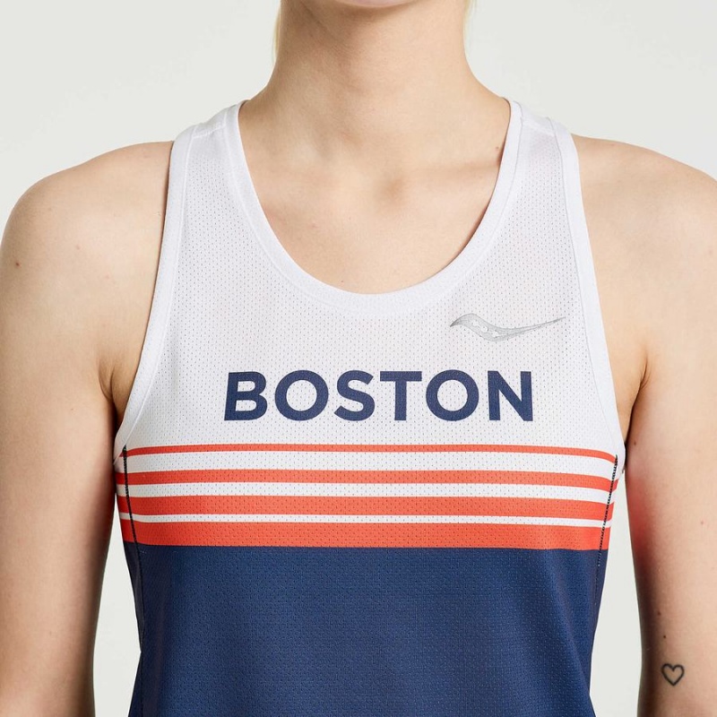 Blue / White Saucony Boston Stopwatch Singlet Women's Tank Top | Philippines S59763-N51