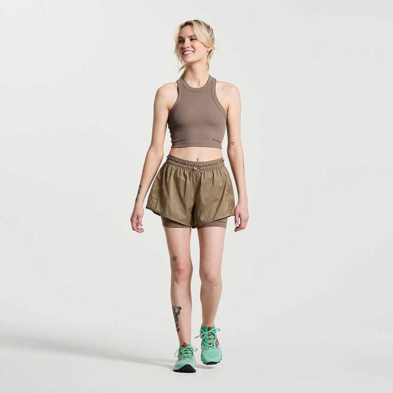 Brown Saucony Elevate Crop Women's Tops | Philippines S56942-A74