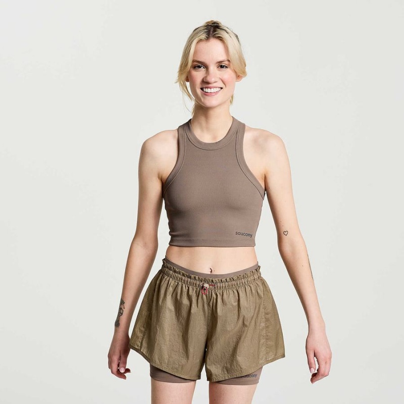 Brown Saucony Elevate Crop Women\'s Tops | Philippines S56942-A74