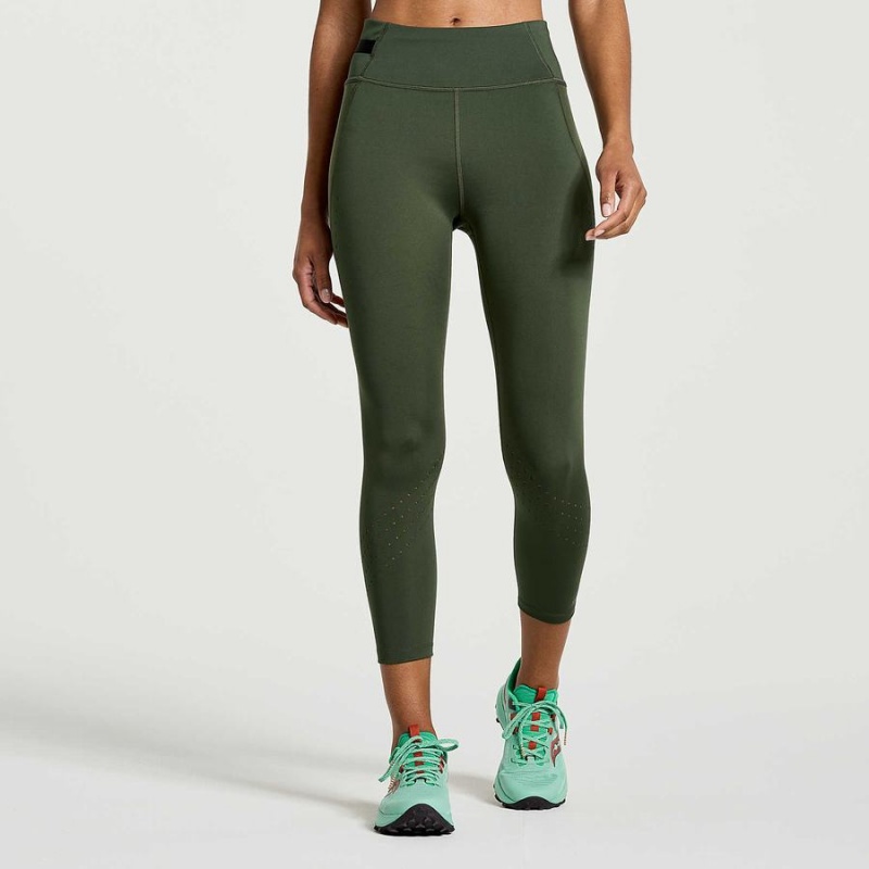 Dark Green Saucony Explorer Utility Crop Women\'s Tight | Philippines S10426-B61