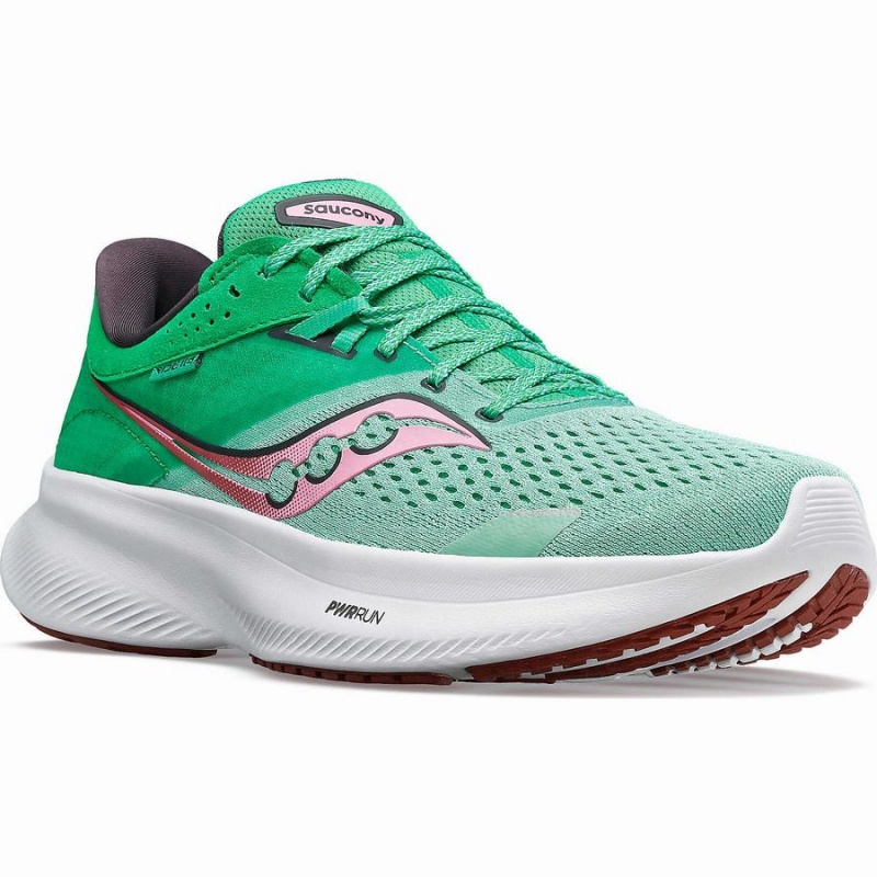 Green / Pink Saucony Ride 16 Wide Women's Running Shoes | Philippines S27619-D17