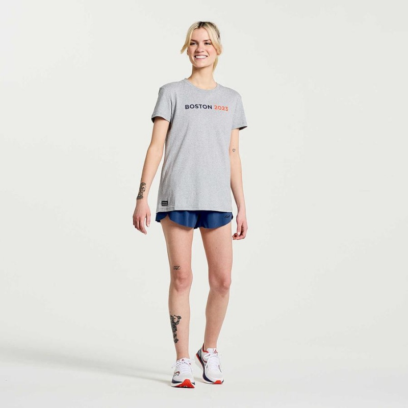 Grey Saucony Boston Rested Women's T Shirts | Philippines S46027-R57