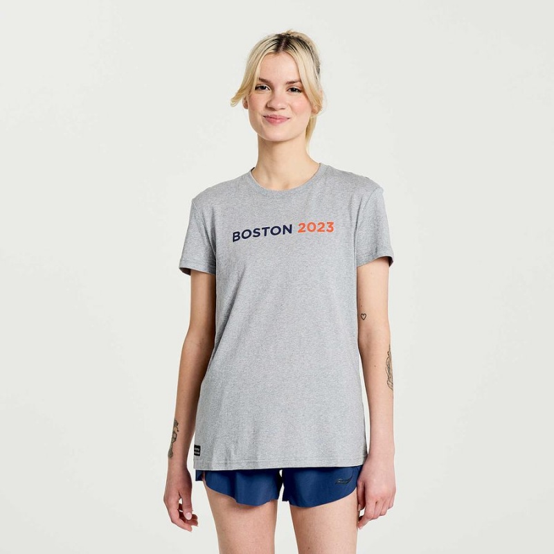 Grey Saucony Boston Rested Women\'s T Shirts | Philippines S46027-R57