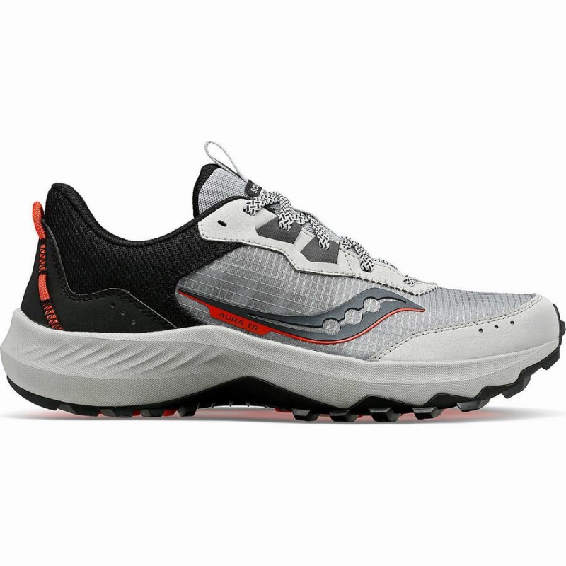 Grey / Black Saucony Aura TR Wide Men\'s Trail Running Shoes | Philippines S53794-D78