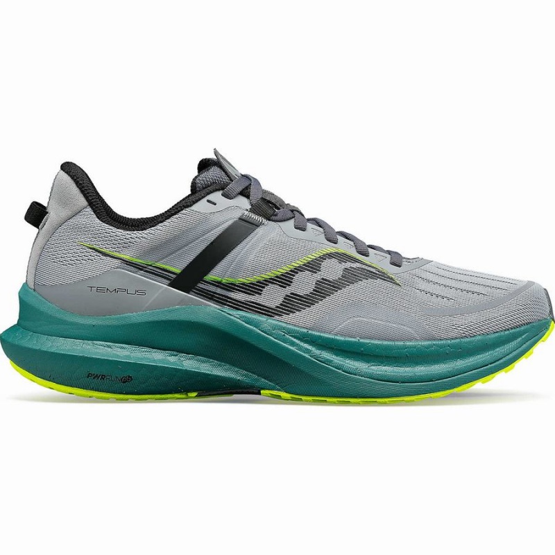 Grey / Green Saucony Tempus Wide Men\'s Running Shoes | Philippines S34109-C10