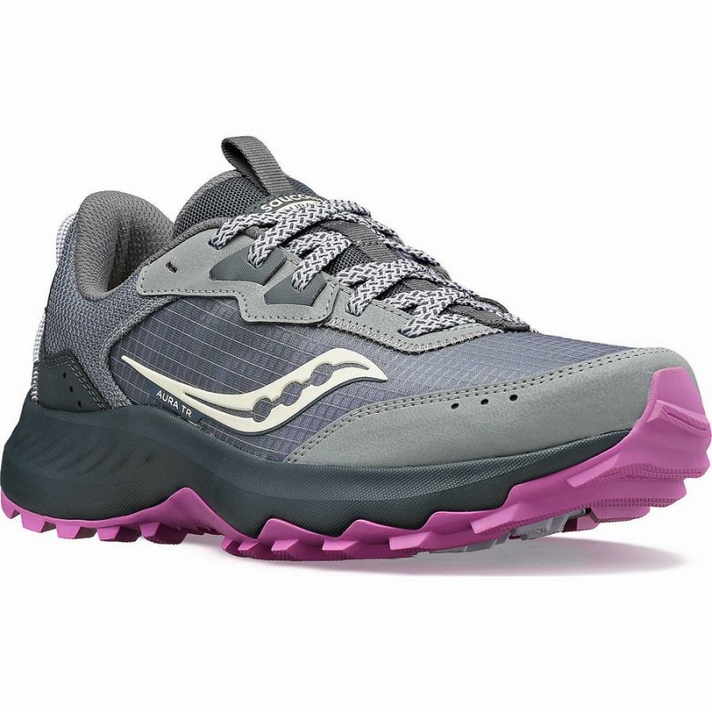 Grey / Purple Saucony Aura TR Wide Women's Trail Running Shoes | Philippines S90138-Y13