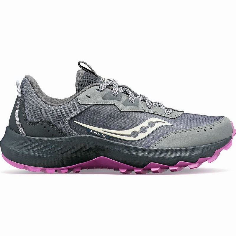 Grey / Purple Saucony Aura TR Wide Women\'s Trail Running Shoes | Philippines S90138-Y13