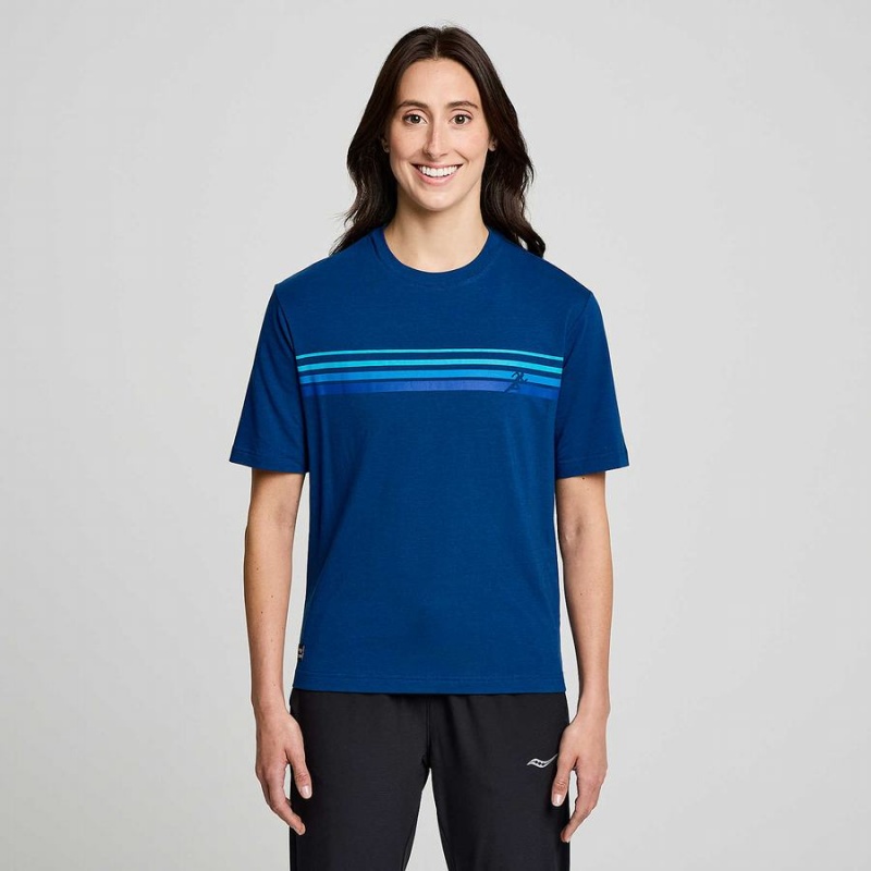 Indigo Saucony Recovery Short Sleeve Men's T Shirts | Philippines S90836-M25