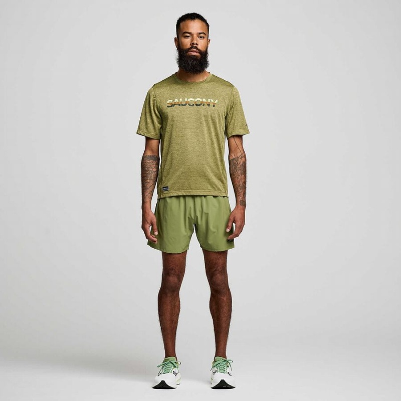 Khaki Saucony Stopwatch Graphic Short Sleeve Men's T Shirts | Philippines S60754-T24